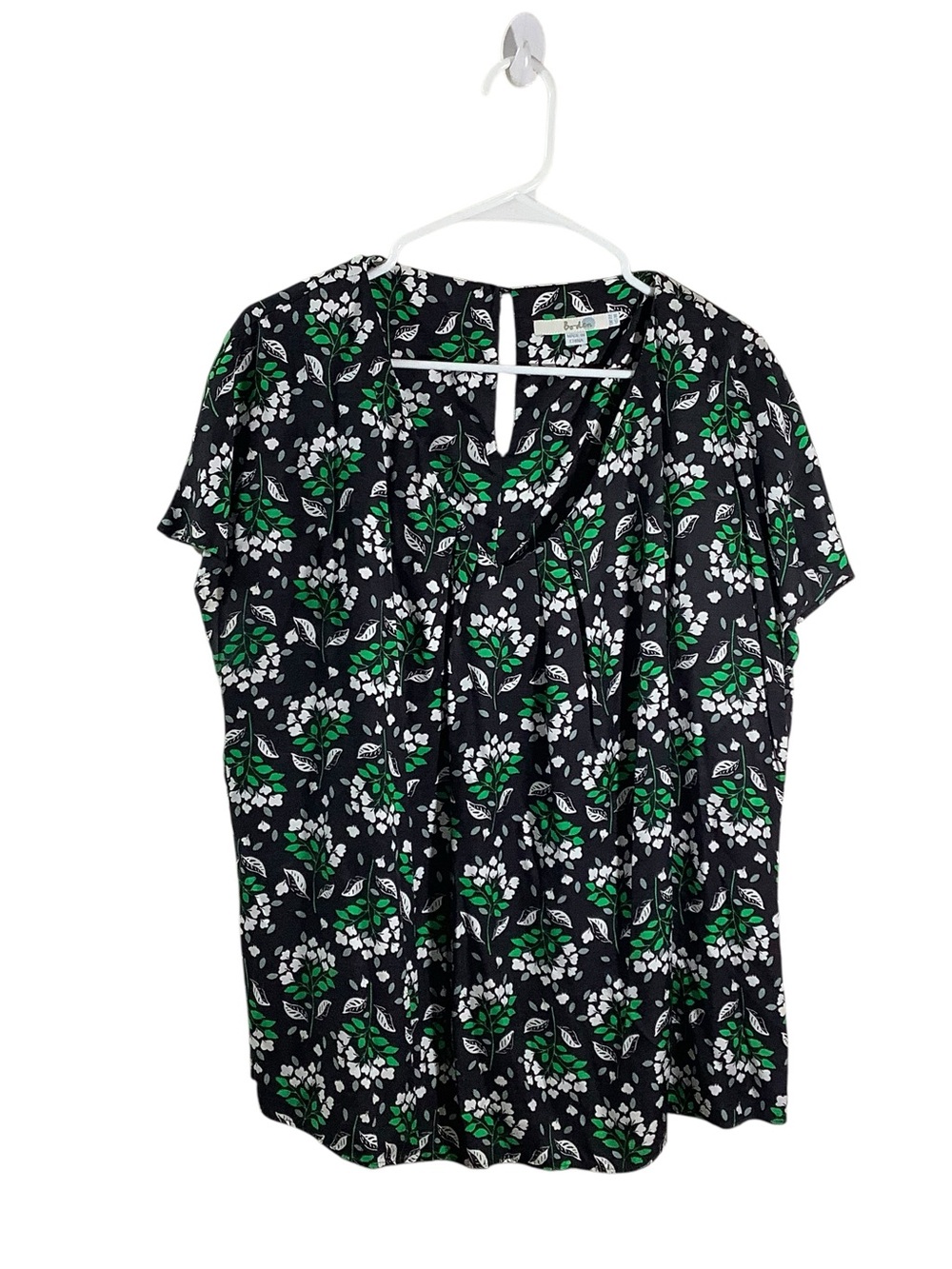 Boden Black Floral Short Sleeve Blouse Silk Blend